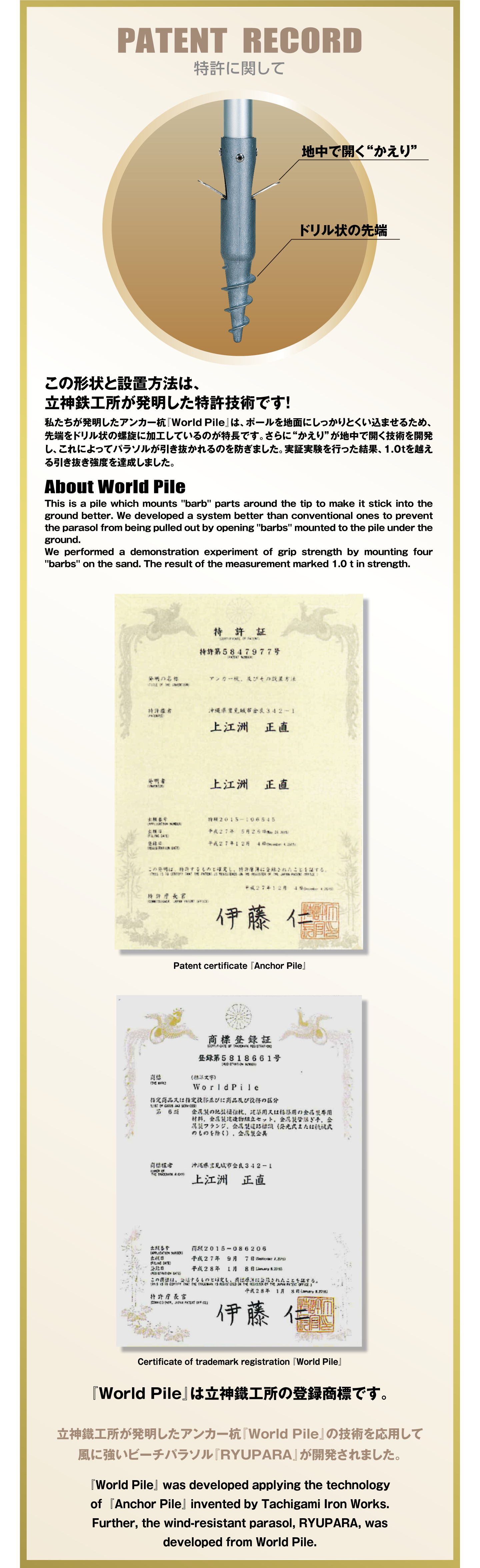 PATENT RECORD　特許に関して
